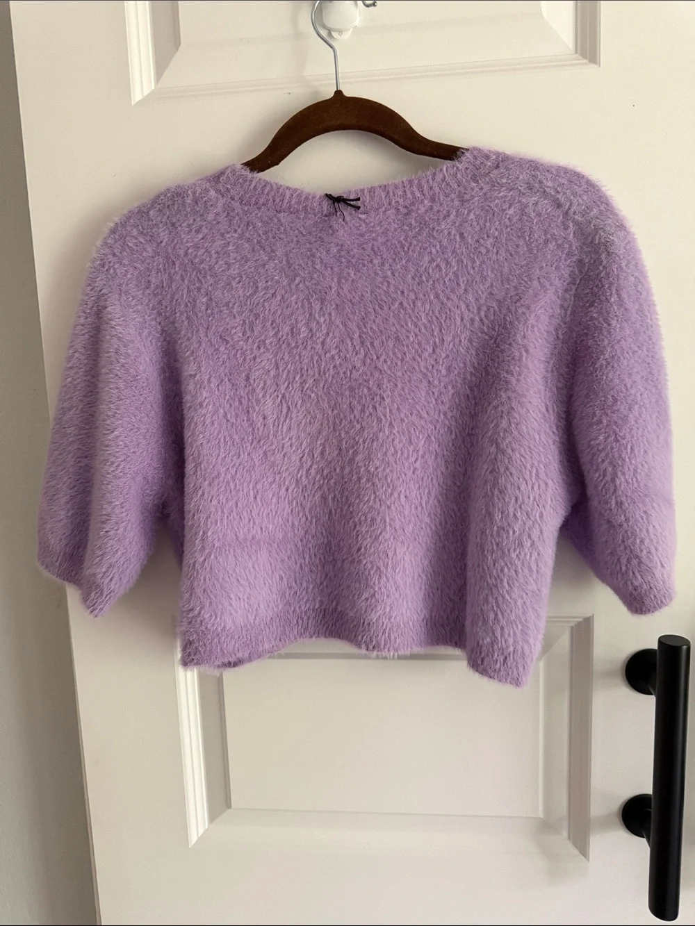 Anthro Self Contrast Lavender‎ Fuzzy Crop Sweater small
